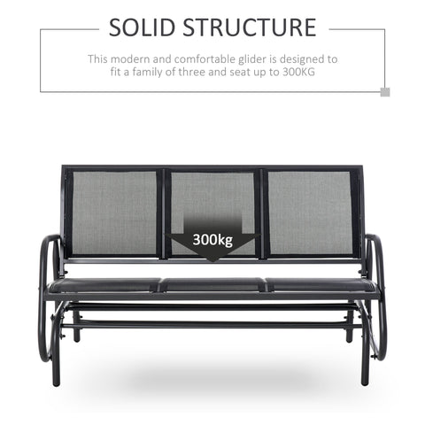 Outsunny 3-Seat Glider Rocking Chair for 3 People Garden Bench Patio Furniture Metal Frame, Black