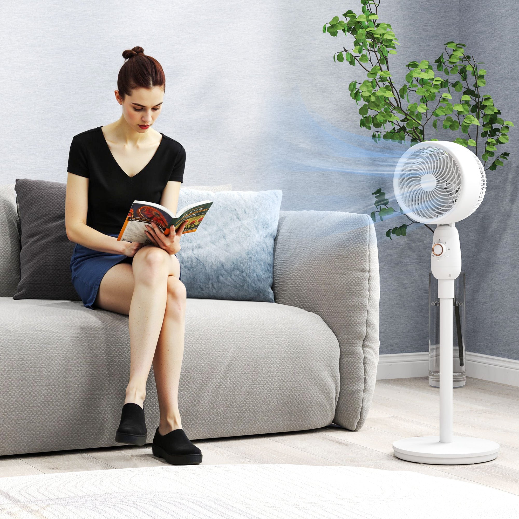 HOMCOM Pedestal Fan, Powerful Air Circulator, 12 Inch Floor Standing Fan with 3 Speed Settings, Oscillating Function for Bedroom, Home and Office, White