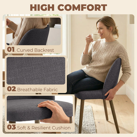 HOMCOM Dining Chairs Set of 2, Linen Upholstered Kitchen Chairs with Padded Seat, Curved Backrest, Rubberwood Legs, Dark Grey