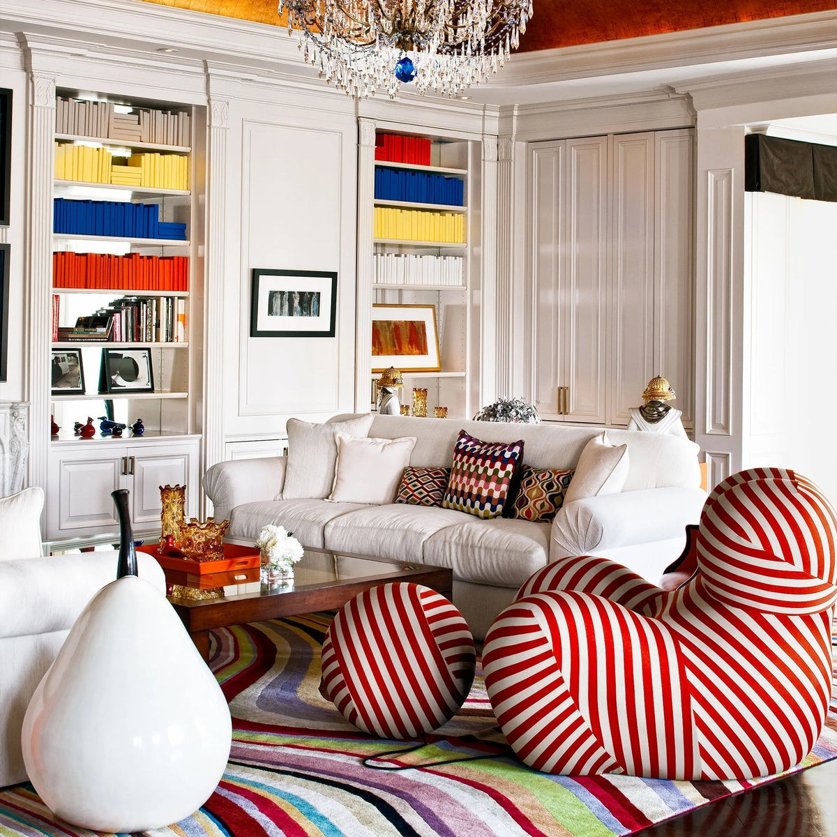 Dundee Lounge Armchair With A Ball Stool, Red/Blue