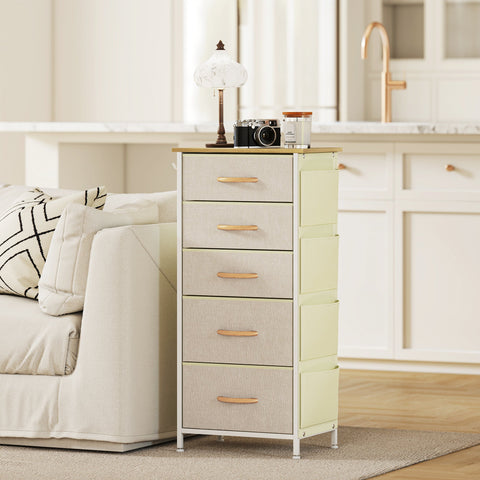 HOMCOM Chest of Five Fabric Drawers - Beige