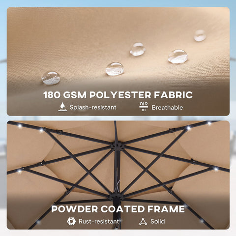 Outsunny 2.8 m Garden Parasol Umbrella with LED Solar Light, Parasol Cover, 3 Tier Outdoor Table Market Patio Umbrella, Khaki