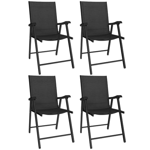 Outsunny Folding Garden Chairs Set of 4, Foldable Garden Dining Chairs with High Back, Armrests, Texteline Seat, Black
