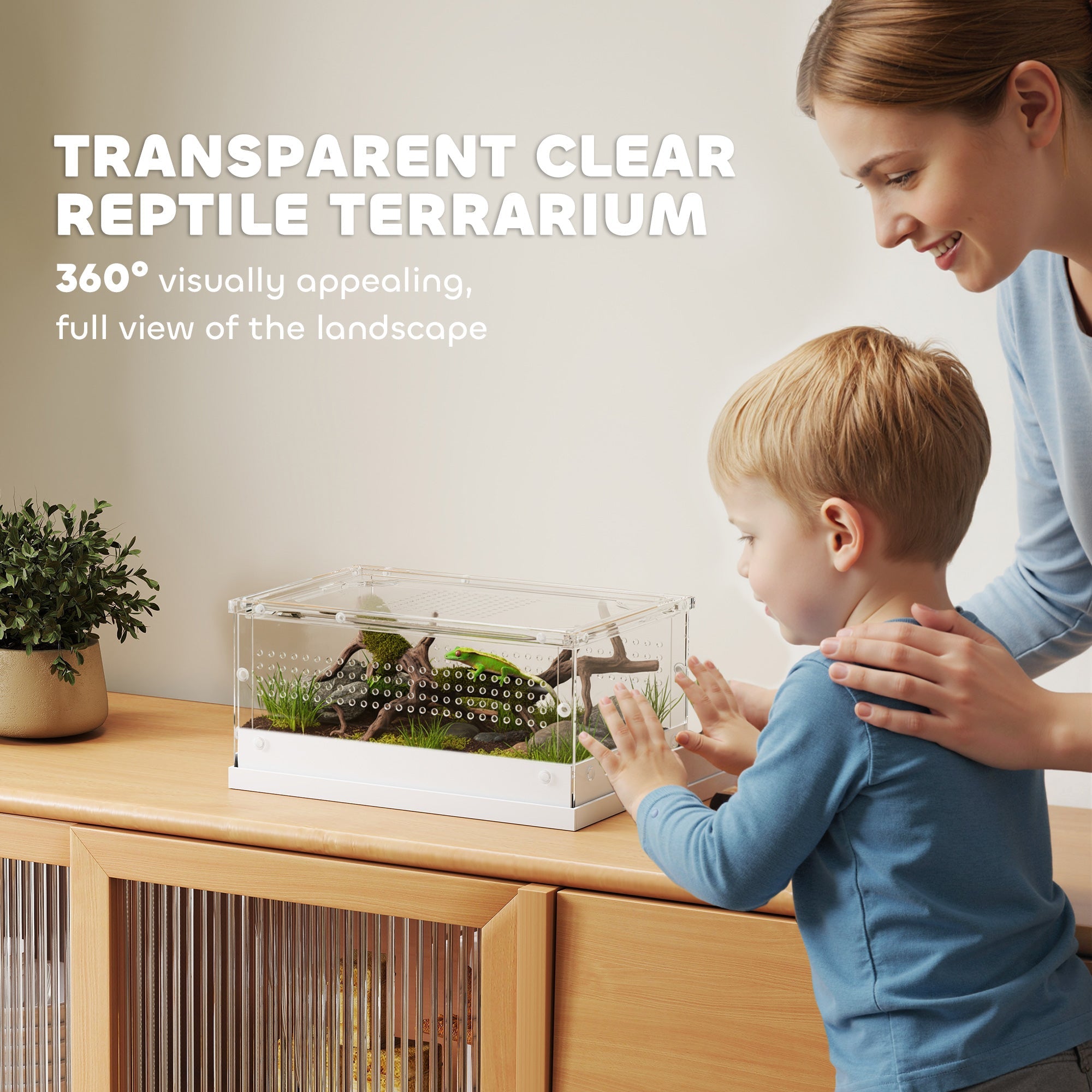 PawHut Acrylic Reptile Terrarium with Top Sliding Door, Vents,  for Snake, Frog, Spider, Gecko, Tarantula, 30 x 20 x 15 cm