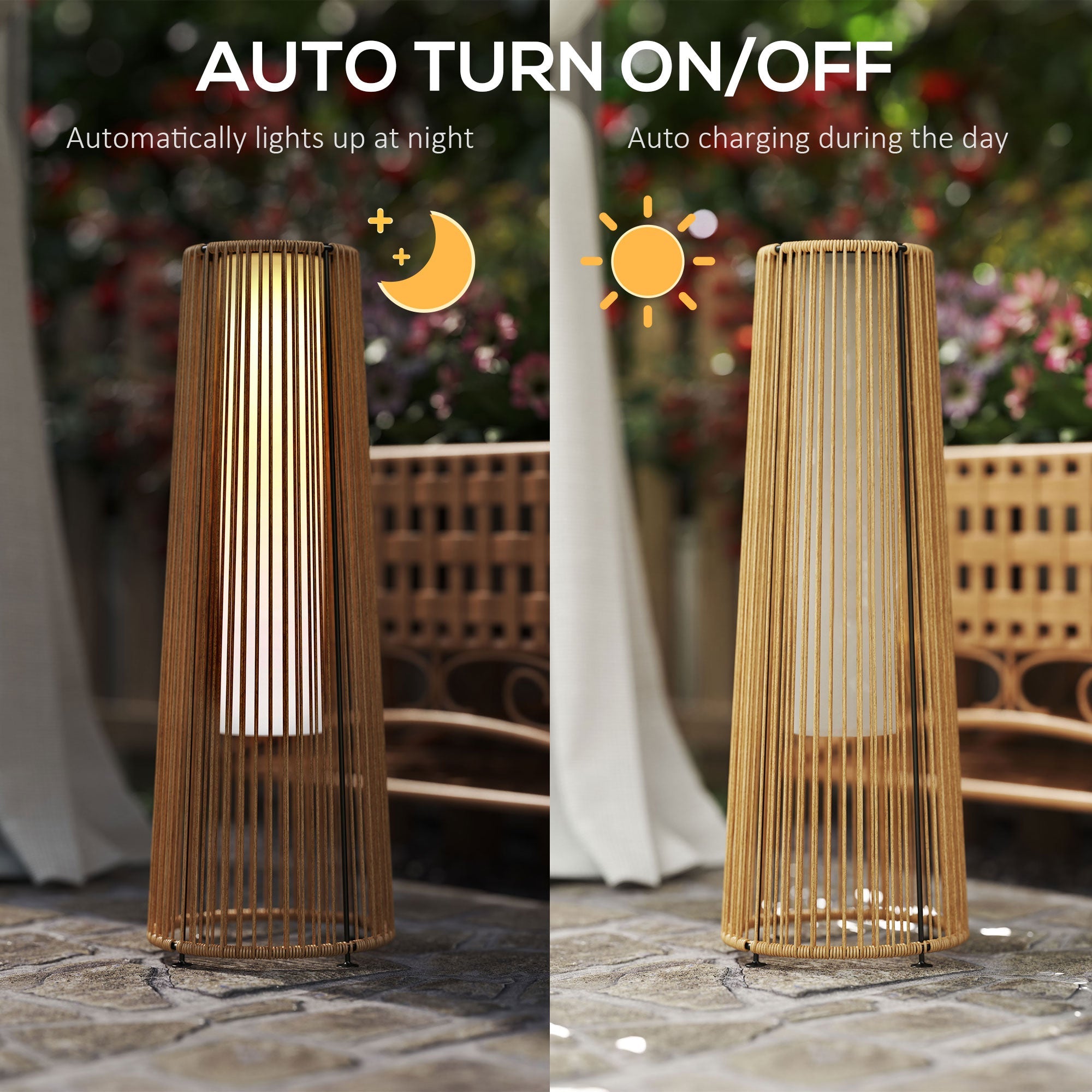 Outsunny Patio Garden Solar Powered Lights Woven Resin Wicker Lantern Auto On/Off