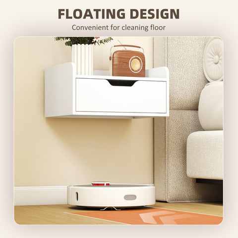 HOMCOM Floating Nightstands Set of 2, Wall Mounted Bedside Table with Drawer for Bedroom, White