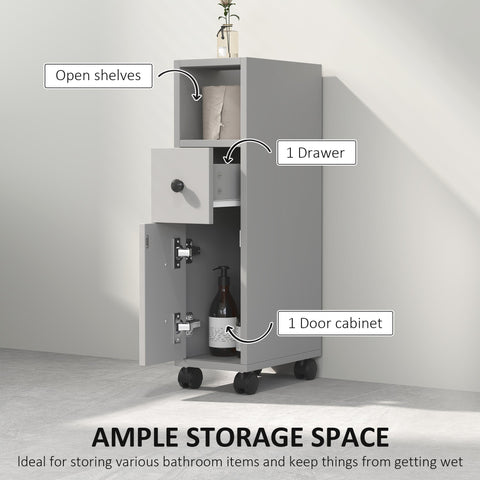 kleankin Slimline Bathroom Storage Cabinet - Grey