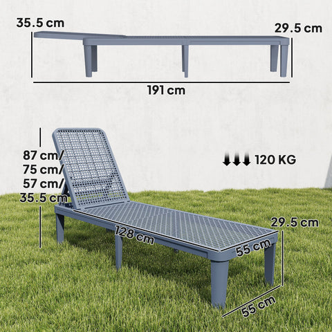 Outsunny Plastic Sun Lounger, 4-Position Adjustable Reclining Garden Lounger Sunbed for Patio, Beach, Terrace, Dark Grey