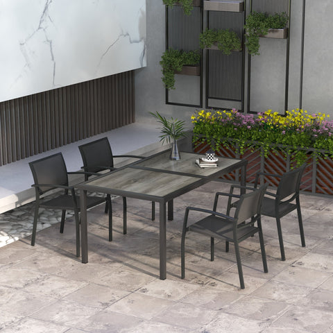 Outsunny Five-Piece Casual Outdoor Dining Set, with Wood-Effect Table - Grey