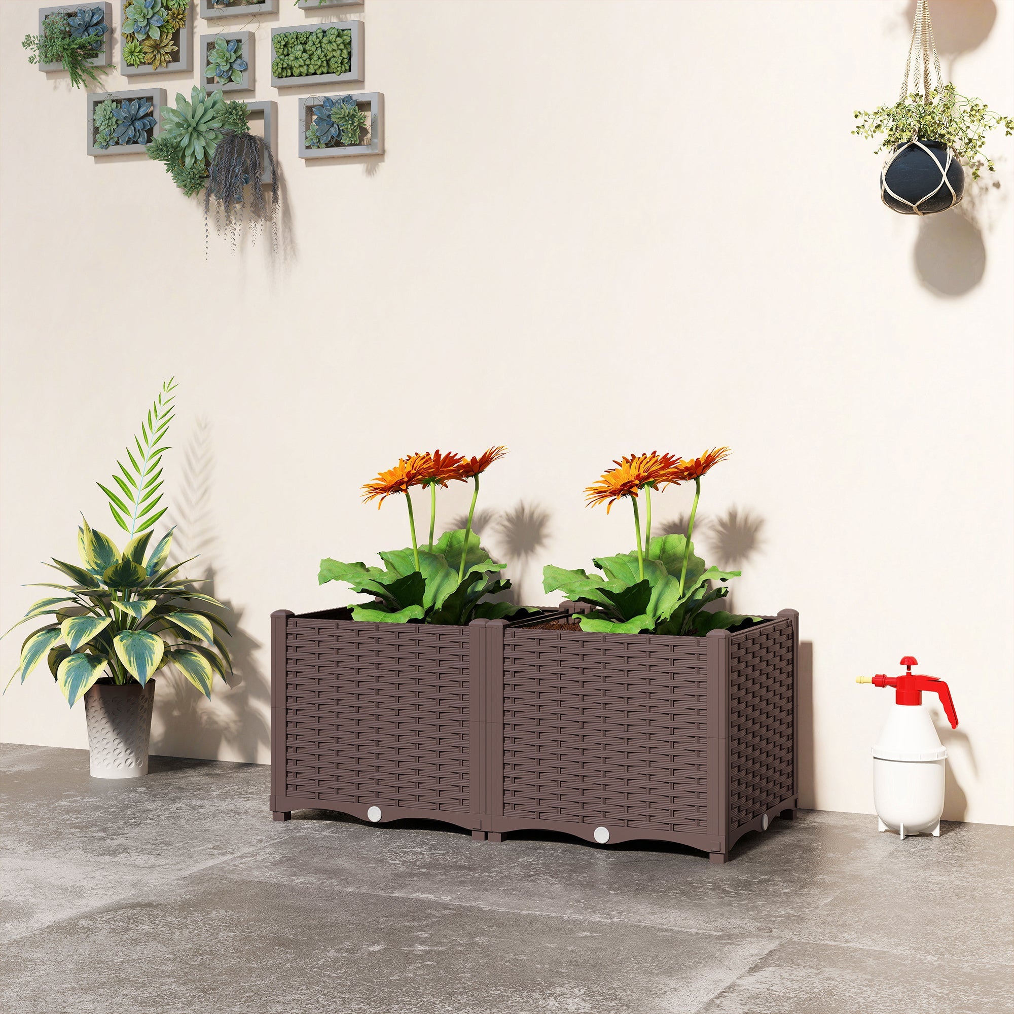 Outsunny Plastic Raised Garden Bed with Legs, Self Watering Elevated Planter Boxes with Drainage Holes and Plugs