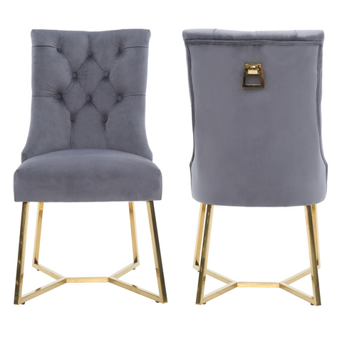 Ambra Velvet Dining Chair – Tufted Luxury Accent with Gold Legs & Ring Pull