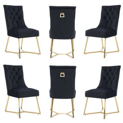 Ambra Velvet Dining Chair – Tufted Luxury Accent with Gold Legs & Ring Pull