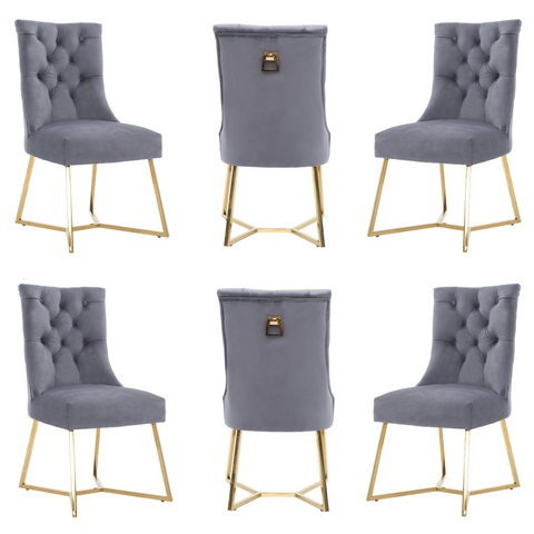 Ambra Velvet Dining Chair – Tufted Luxury Accent with Gold Legs & Ring Pull