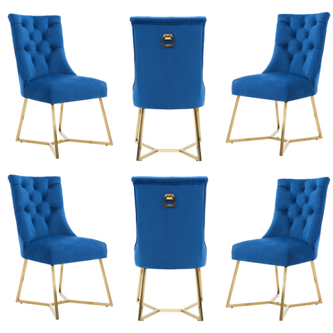 Ambra Velvet Dining Chair – Tufted Luxury Accent with Gold Legs & Ring Pull