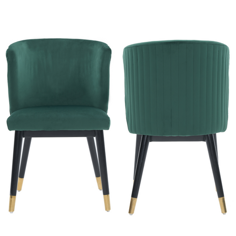 Sofina Modern Velvet Dining Chair with Tufted Back – Wooden Frame & Gold-Tipped Rubberwood Legs