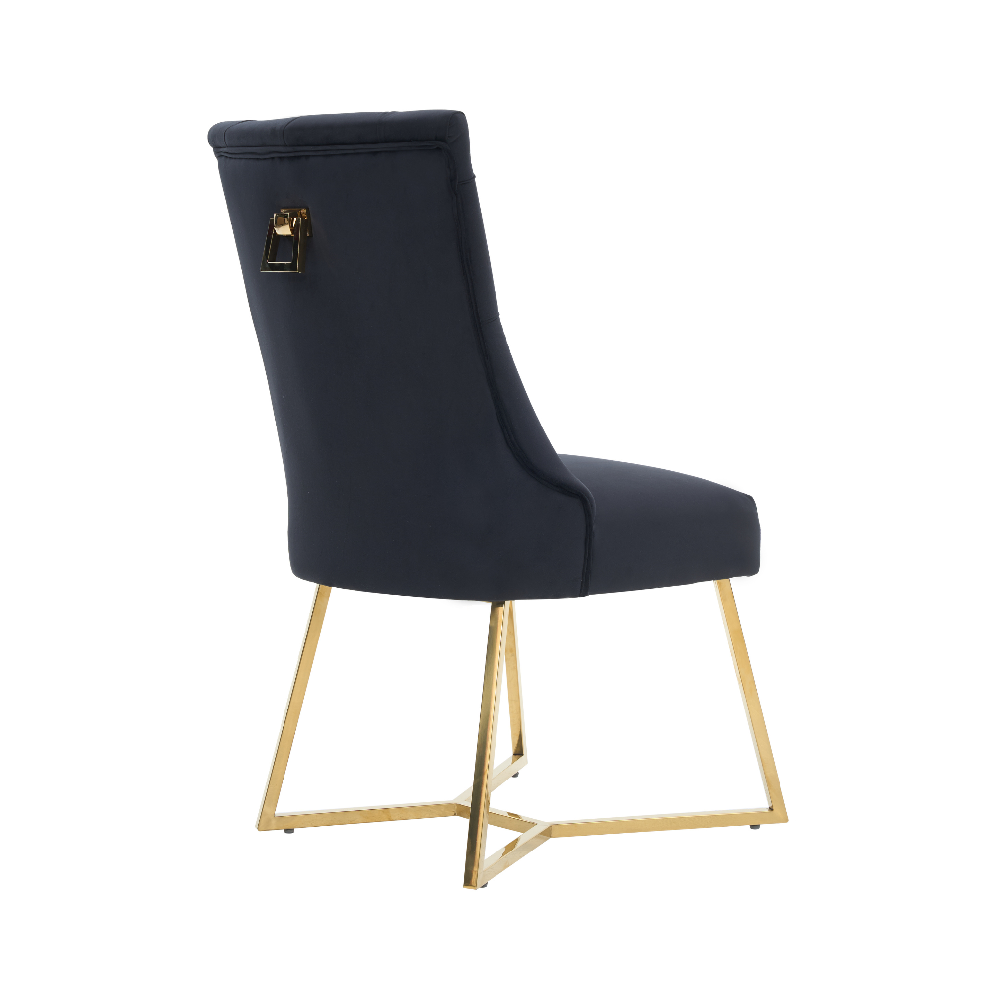 Ambra Velvet Dining Chair – Tufted Luxury Accent with Gold Legs & Ring Pull