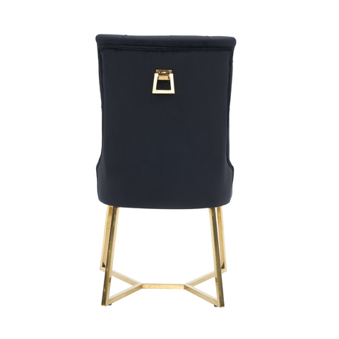 Ambra Velvet Dining Chair – Tufted Luxury Accent with Gold Legs & Ring Pull