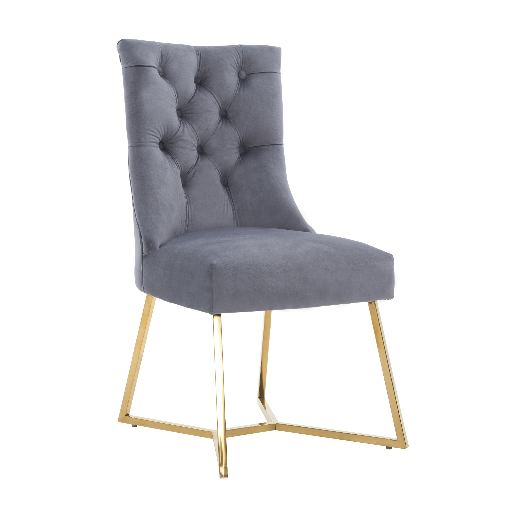 Ambra Velvet Dining Chair – Tufted Luxury Accent with Gold Legs & Ring Pull