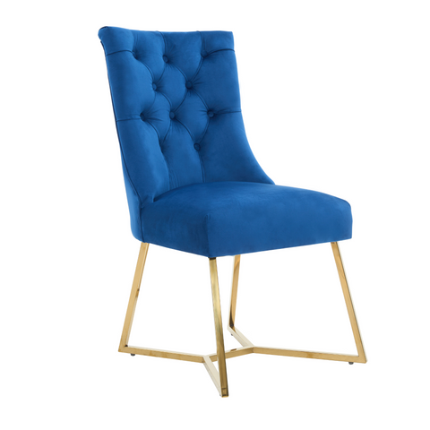 Ambra Velvet Dining Chair – Tufted Luxury Accent with Gold Legs & Ring Pull