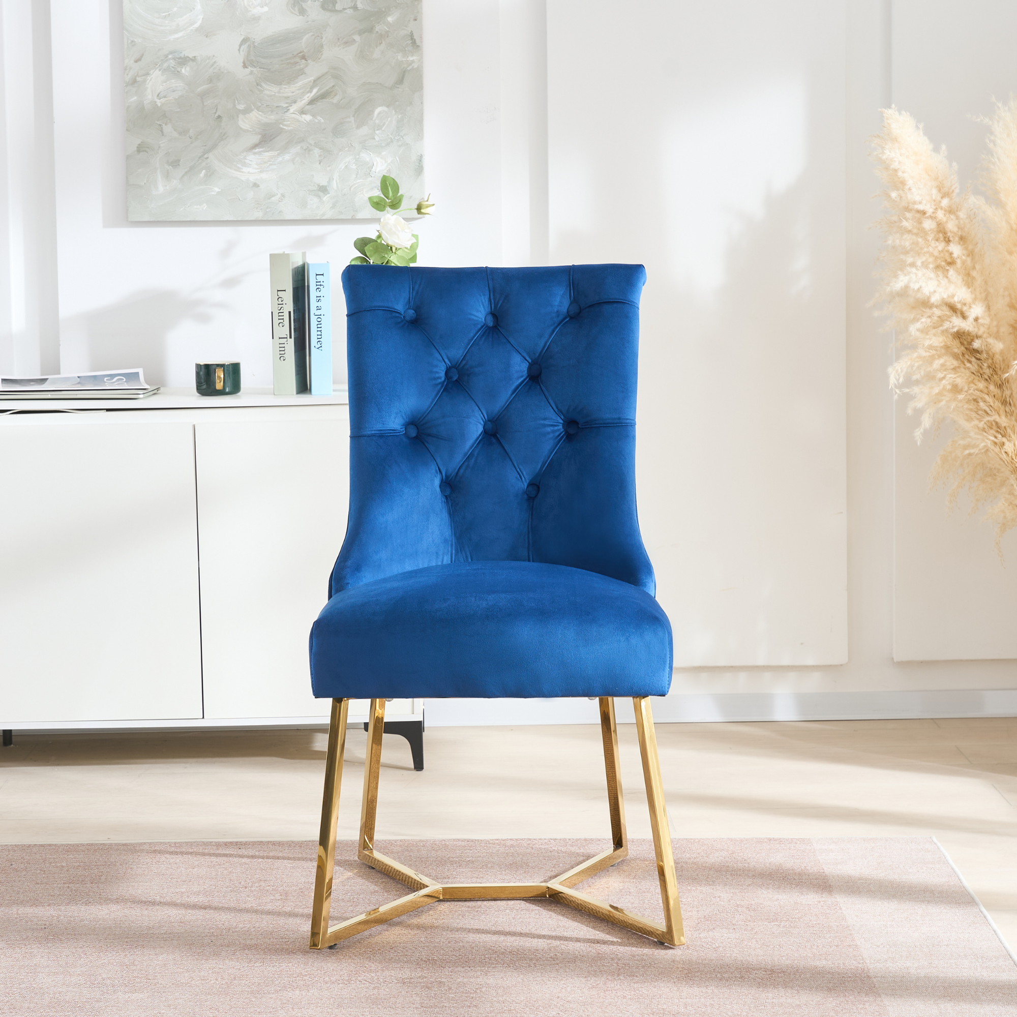 Ambra Velvet Dining Chair – Tufted Luxury Accent with Gold Legs & Ring Pull