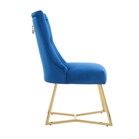 Ambra Velvet Dining Chair – Tufted Luxury Accent with Gold Legs & Ring Pull