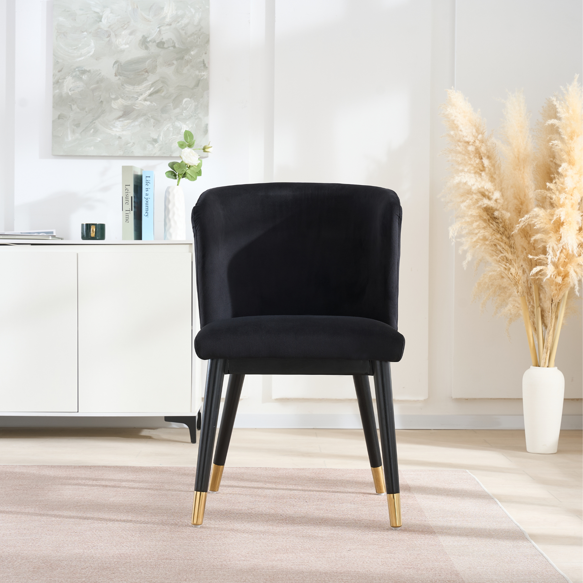 Sofina Modern Velvet Dining Chair with Tufted Back – Wooden Frame & Gold-Tipped Rubberwood Legs