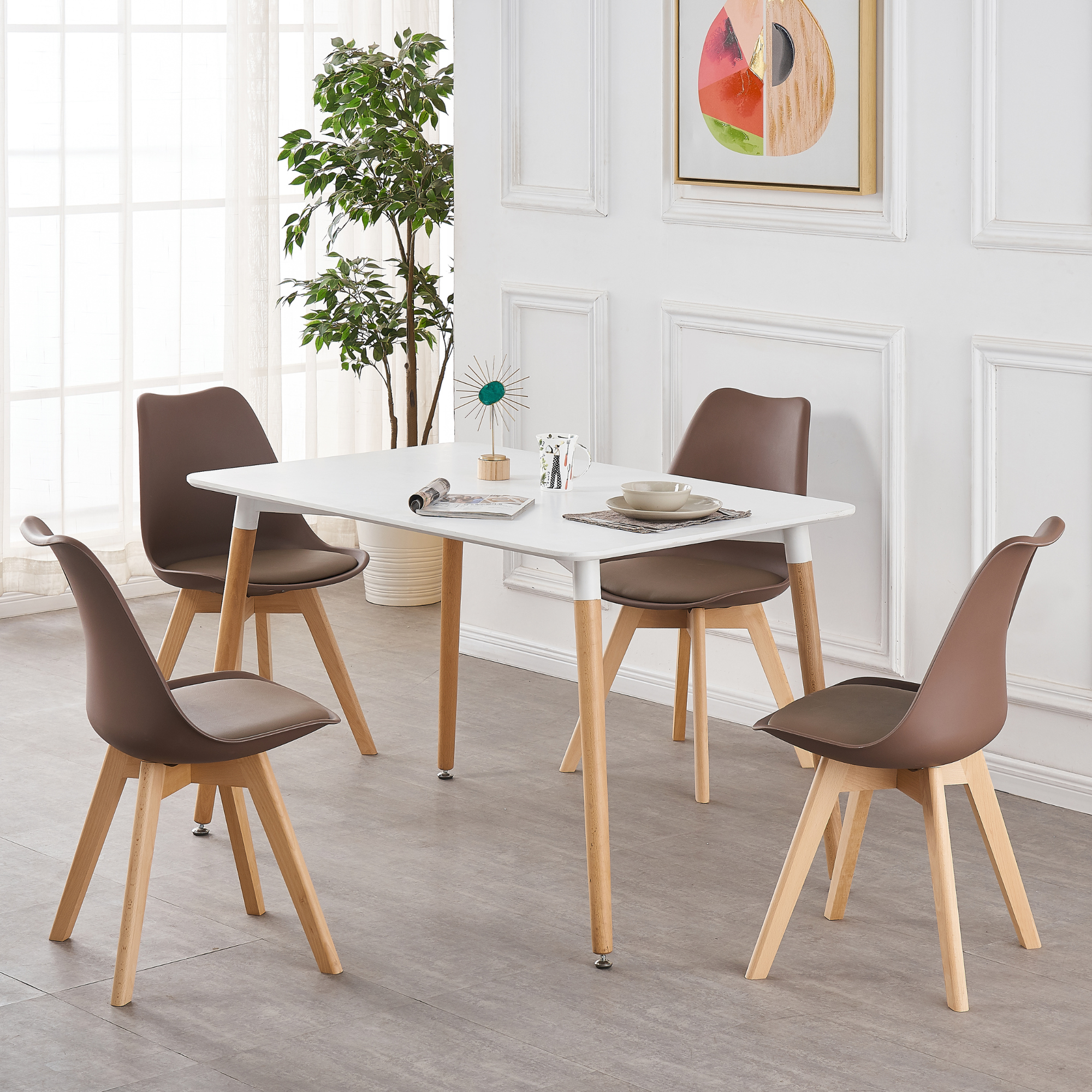 White Halo Dining Table & Set of 4 Lorenzo Jamie Tulip Dining Chairs with Padded Seat