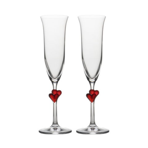 Stolzle Lausitz L'Amour Heart Champagne Flutes - Set of 2 - In Gift Box
