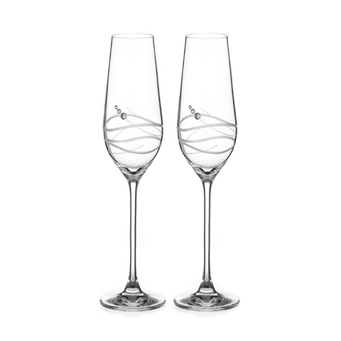 Diamante Champagne Flute Pair with Modena Spiral Cutting - In Gift Box
