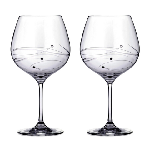 Diamante Gin Glasses with Spiral Design Cutting - Set of 2 - In Gift Box