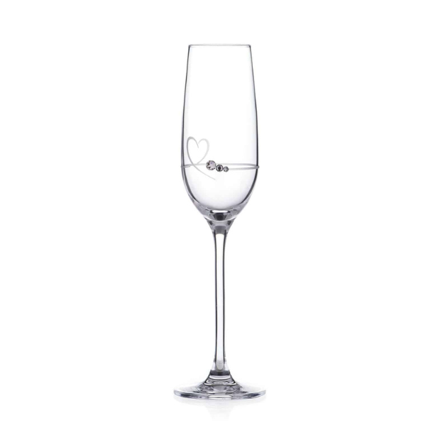 Diamante Petit Champagne Flute with Heart Design - In Gift Box