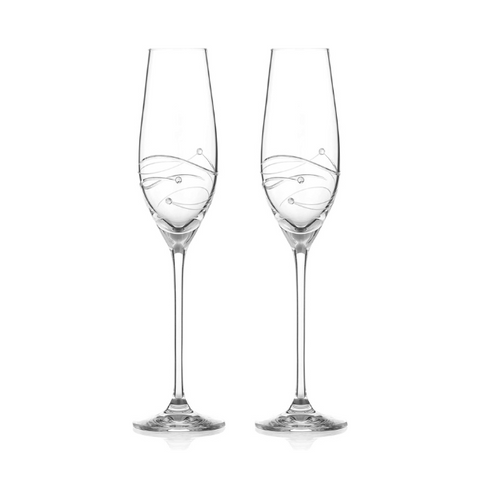 Diamante Champagne Flutes with Spiral Design Cutting - In Gift Box