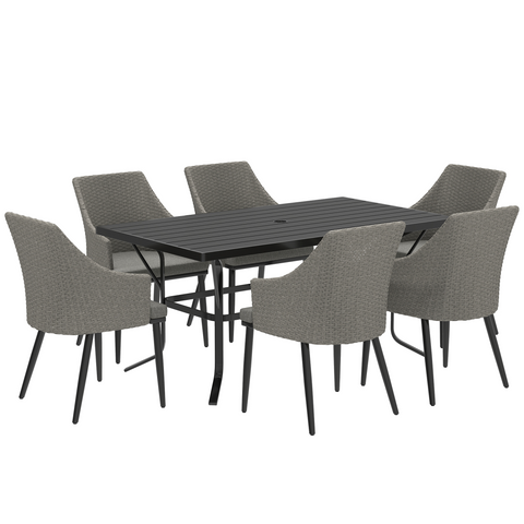 Outsunny 6 Seater Garden Furniture with Cushions, Parasol Hole