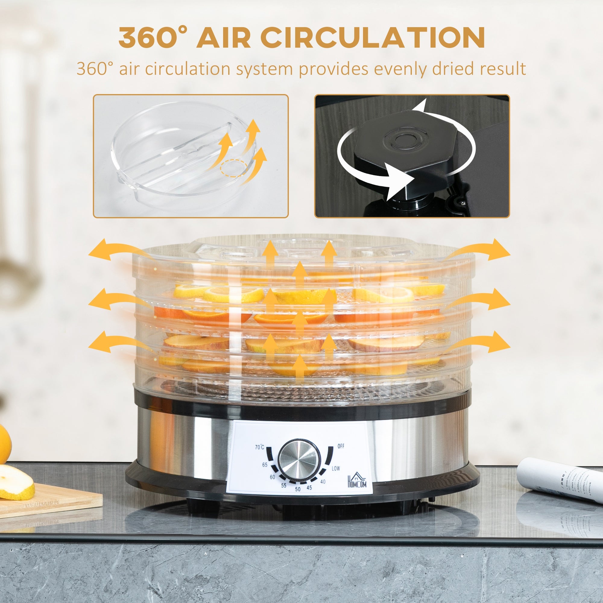 HOMCOM 40-70\'e2\'84\'83 Five-Tray Food Dehydrator