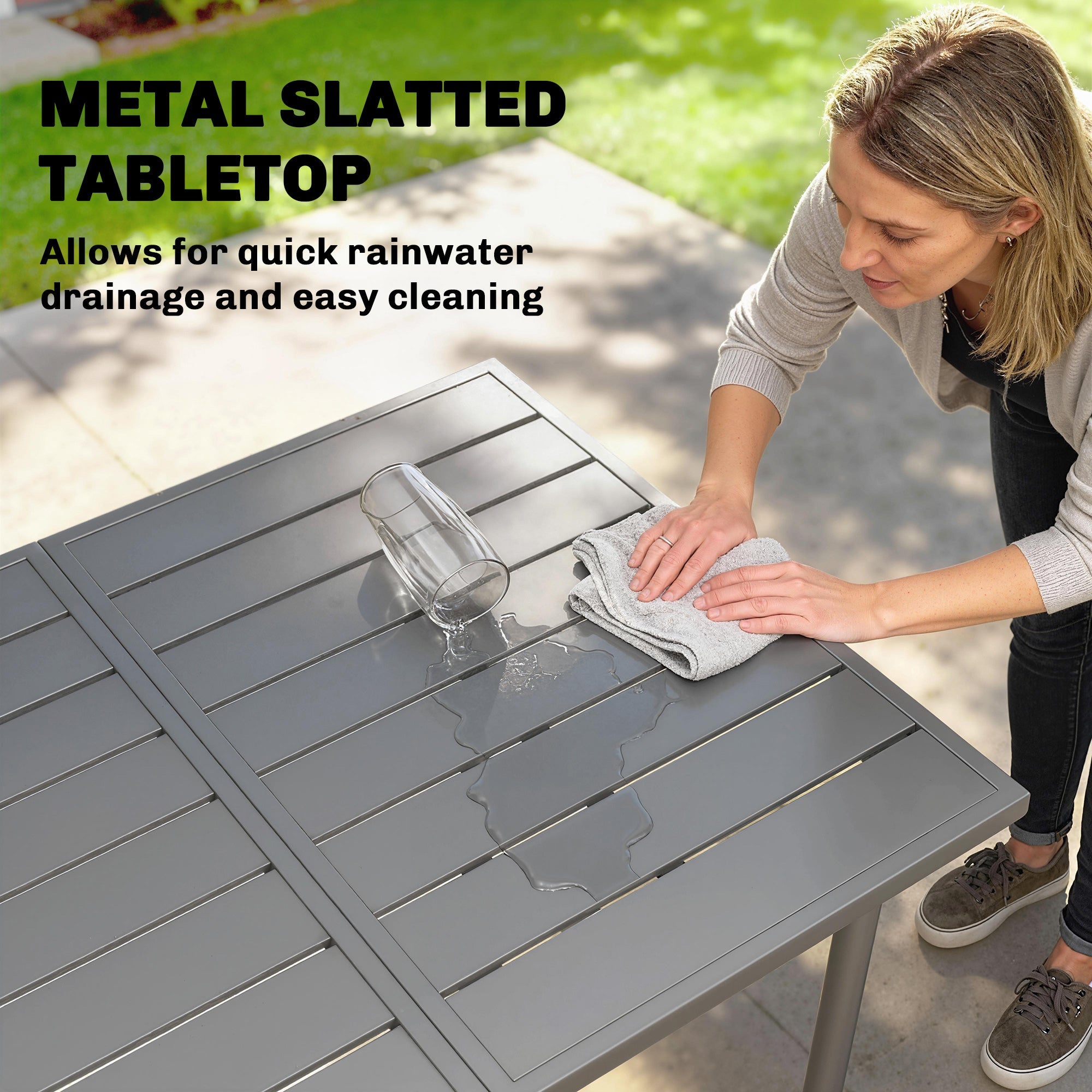 Outsunny Garden Dining Table for 6 Person, 165 x 80 cm Rectangular Outdoor Dining Table with Slatted Top