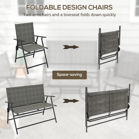 Outsunny Outdoor\'c2\'a04 Pieces Patio Furniture Set with Breathable Mesh Fabric\'c2\'a0Seat & Backrest,\'c2\'a0Garden Set with Two Foldable Armchairs, a Loveseat &\'c2\'a0Glass\'c2\'a0Top\'c2\'a0Table, Mixed Brown
