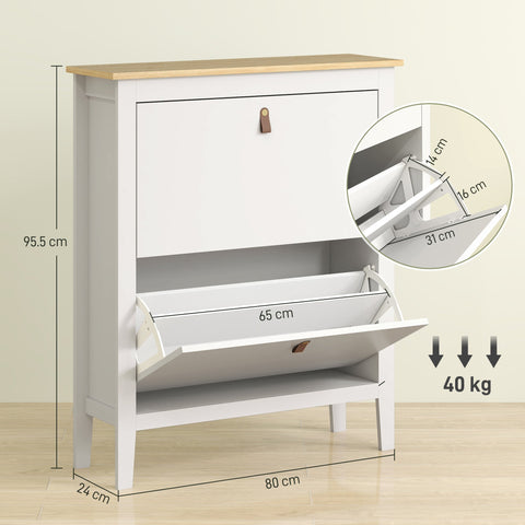 HOMCOM Modern Two-Drawer Shoe Cabinet - White