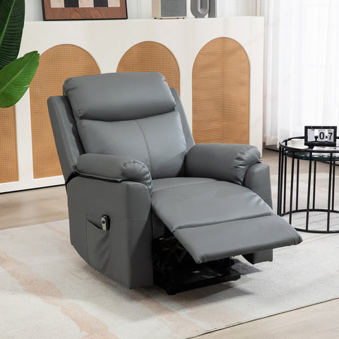 HOMCOM Faux Leather 70\'c2\'b0 Electric Riser Recliner Chair, Charcoal Grey
