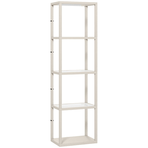 HOMCOM LED Floor Lamp with Glass Shelves, 4 Layers Dimmable Tall Standing Lamp, Modern Column Shelf Floor Light for Living Room, Bedroom, Office, Oak
