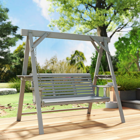 Outsunny Three-Seater Wooden Swing Bench, Dark Grey
