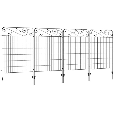 Outsunny Decorative Garden Fencing, 4PCs 43in x 11.5ft Outdoor Picket Fence Panels, Rustproof Metal Wire Landscape Flower Bed Border Edging Animal Barrier, Black