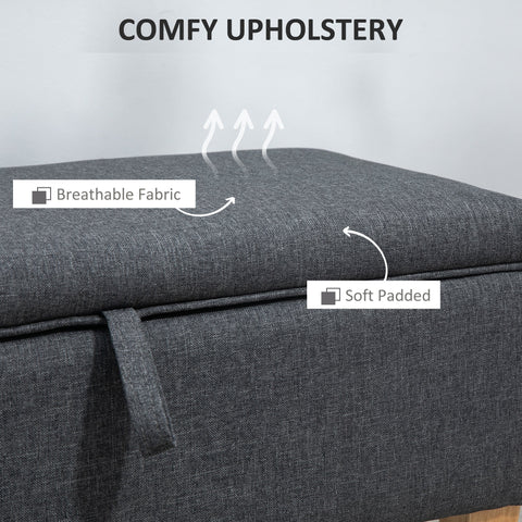 HOMCOM Linen Storage Ottoman Padded Footstool with Rubberwood Legs for Storage Box, Bed End, Shoe Bench, Seating, Dark Grey