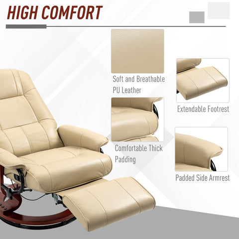HOMCOM Faux Leather Armchair, with 145\'c2\'b0 Reclining Back and Footrest - Cream