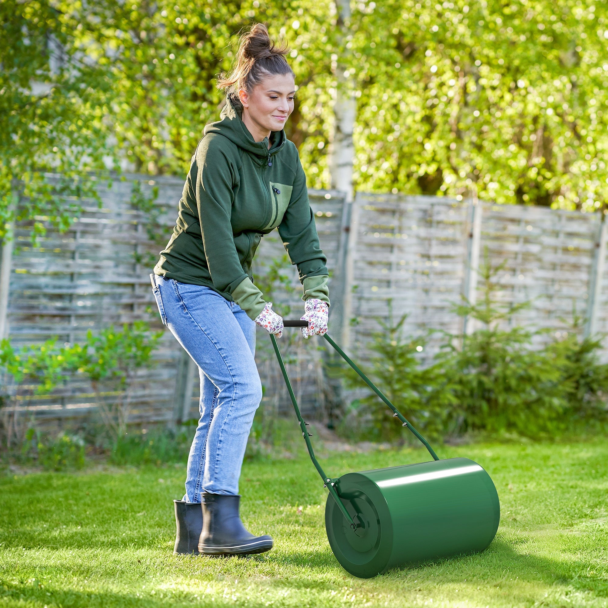 Outsunny 63 L Heavy Duty Water Or Sand Filled \'ce\'a630cm Garden Steel Lawn Roller Drum - Dark Green
