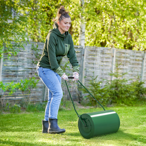 Outsunny 63 L Heavy Duty Water Or Sand Filled \'ce\'a630cm Garden Steel Lawn Roller Drum - Dark Green