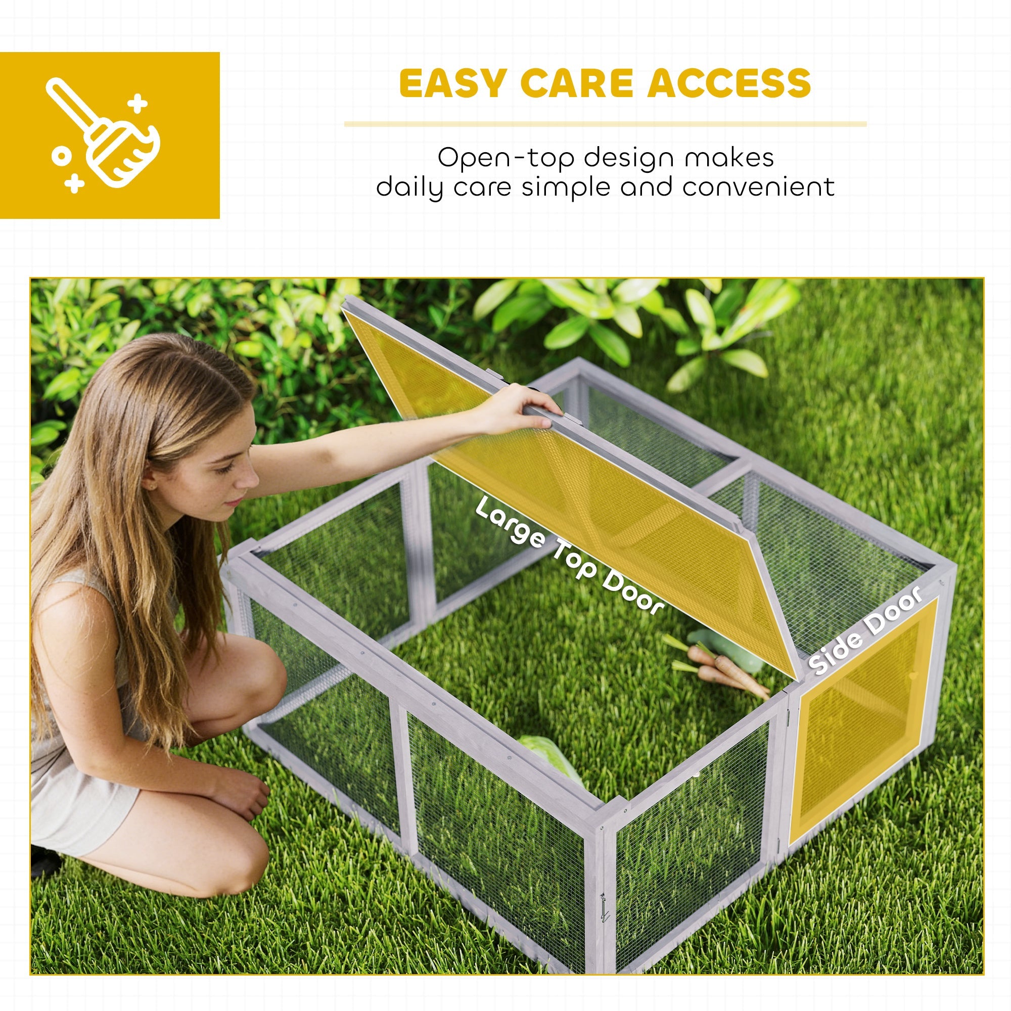 PawHut Rabbit Hutch Outdoor, Foldable Guinea Pig House with Openable Top, for 3 Bunnies, Ducks, Chickens, 110 x 105 x 50 cm