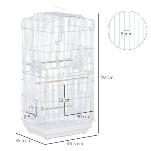 PawHut Large Metal Bird Cage with Perches, Food Bowls, Swing for Budgie, Parakeet, 46.5 x 35.5 x 92cm,White
