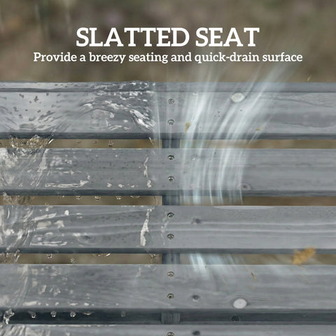Outsunny Wooden Outdoor Bench, 2 Seater Garden Bench, Backless Patio Bench with Slatted Curved Seat, Grey Embossed Finish