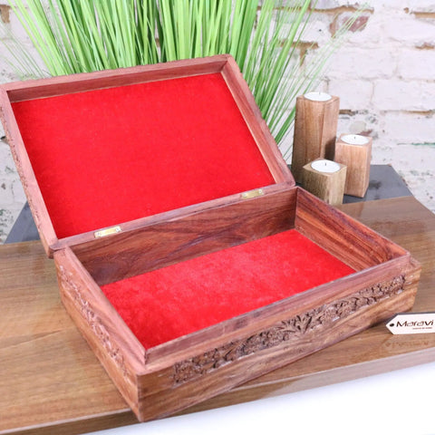 Vansuri Large Hand Carved Wooden Box Velvet Lined
