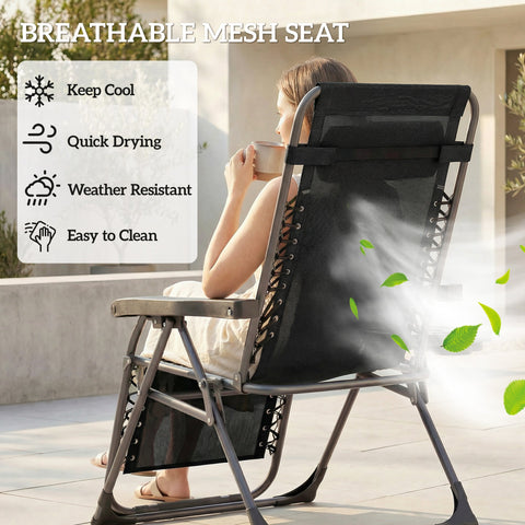 Outsunny Zero Gravity Chairs Set of 2, Folding Sunloungers Reclining Garden Chairs with Cup Holder, Headrest, Black